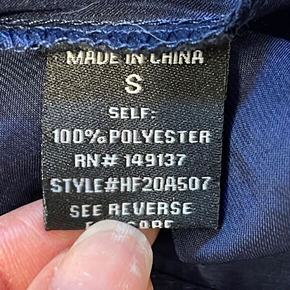 Hyfve Women's Long Sleeve Top Blouse Button Ruffle Peplum Hem Navy Blue Small - Picture 5 of 8